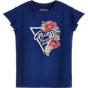 GUESS Тениска в синьо за момиче цветя и лого Guess