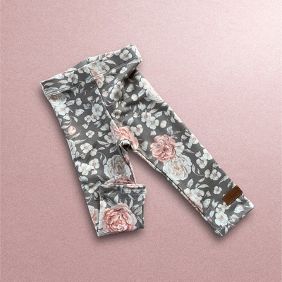 La Bambino Handmade Legíny s potiskem pivoněk šedá