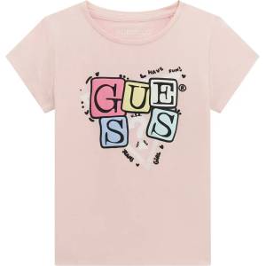 GUESS Бледо розова тениска за мини момиче с гумирани цветни букви Guess