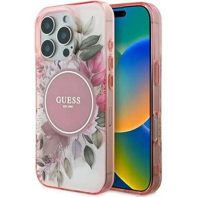 GUESS Калъф Guess IML Flower & Tonal Circle MagSafe iPhone 16 Pro Max - розов (3666339308483)