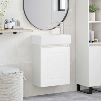 vidaXL Мивка за баня със смесител Бяло 45, 5 x 22, 5 x 84 см (889471)