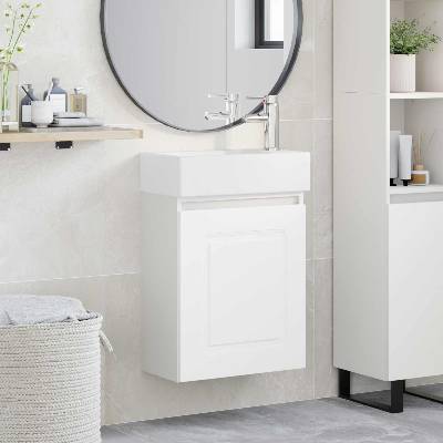 vidaXL Мивка за баня със смесител Бяло 45, 5 x 22, 5 x 84 см (889471)