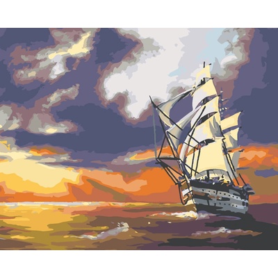 ZUTY Malování podle čísel PLACHETNICE PLUJÍCÍ NA MOŘI A ZÁPAD SLUNCE D RUSTY RUST Rozměr 40 x 50 cm Rámování vypnuté plátno na rám