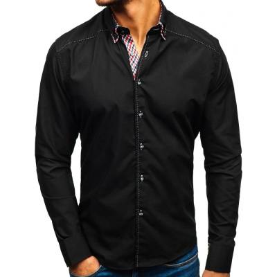 Čierna pánska košeľa s dlhými rukávmi BOLF 3707