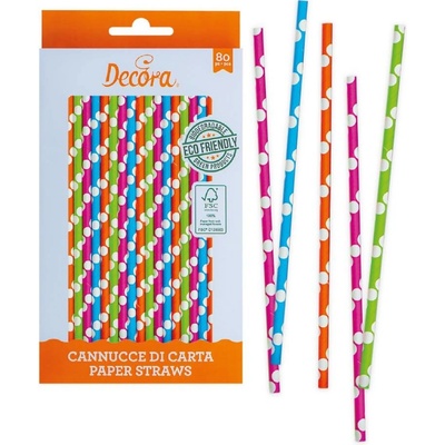 Decora Papierové slamky farebné mix s bodkami 80 ks