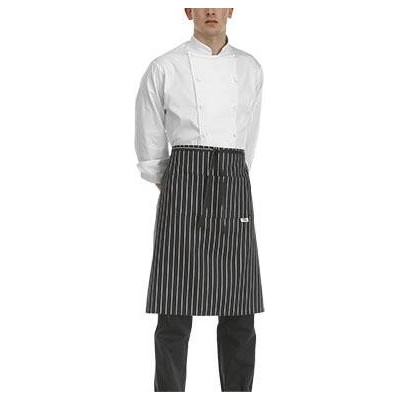 Egochef zástěra nízká s kapsou široké bílé pásy E-6101113C