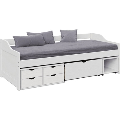 Легло с място за съхранение, бяло, масивно дърво, 90x200, MAXI NEW