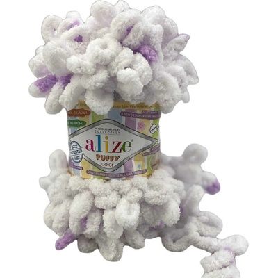 Alize příze Puffy color 6470 bílá se světle fialovou