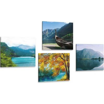 Set obrazů imitace malby horského jezera - 4x 40x40