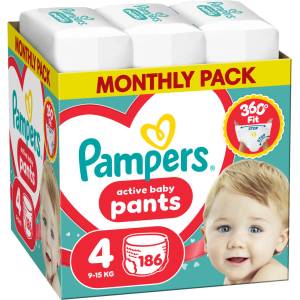 Pampers Пелени-гащички Pampers Active Baby - Размер 4, 9-15 kg, 186 броя (1100053078) - baby