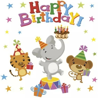 DAISY SDOG 036601 Happy Birthday Animals servítky 3V 20ks 33x33cm
