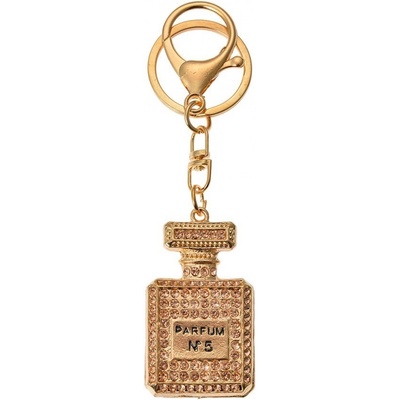 Přívěsek na klíče Zlatý kovový s kamínky lahvička Parfum 3 x 1 x 5 cm