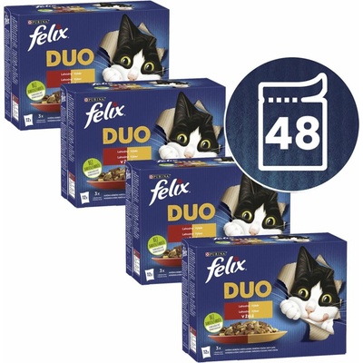 Felix Fantastic DUO kuře a ledvinky / hovězí a drůbeží / krůta a játra / jehněčí a telecí 48 x 85 g