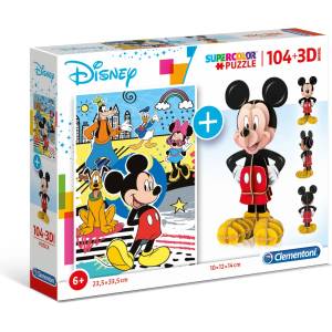 Clementoni Пъзел 104 части + 3D Мики Маус Mickey Mouse Клементони Clementoni 20157