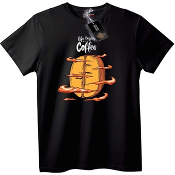 NOONEBRAND Тениска Животът Започва с Кафе - 2XL, Black