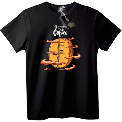 NOONEBRAND Тениска Животът Започва с Кафе - 2XL, Black