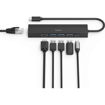 Hama USB hub HAMA, 6 ports, 3 x USB-A, USB-C, HDMI, LAN/Ethernet (200144)