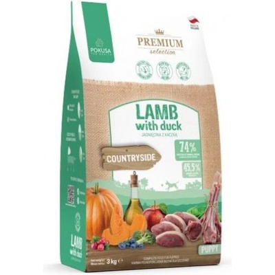 POKUSA Premium Selection Countryside - храна за подрастващи кученца от всички породи, хипоалергенна формула, без зърно, с агнешко и патешко, 3 кг - Полша