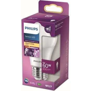 Philips 8718699782733 LED žiarovka 1x8W E27 806lm 2700K teplá biela, so senzorom, matná biela, Eyecomfort