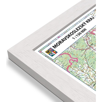 Excart Maps Moravskoslezský kraj - nástěnná mapa 135 x 90 cm Varianta: mapa v dřevěném rámu, Provedení: Pegi bílý