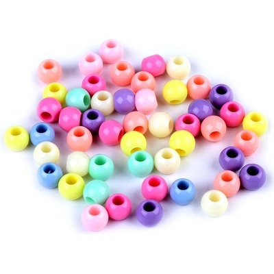 Plastové korálky s velkým průvlekem 8x10 mm, cca 50 ks, mix pastelových barev