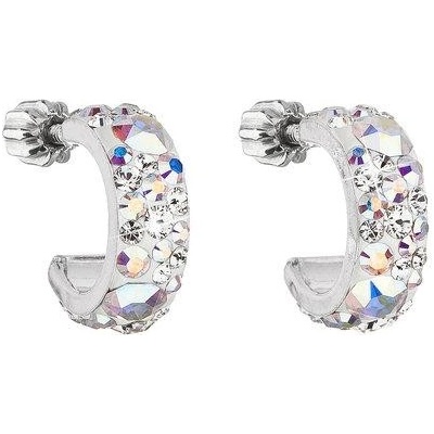 Evolution Group strieborné náušnice kruhy s krištálmi Swarovski ab efekt polkruh 31118.2