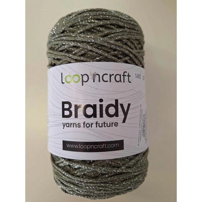 Loop'ncraft Braidy lurex - 25-28 khaki stříbrné vlákno