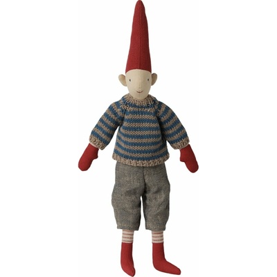 Maileg Vánoční skřítek Pixy Striped Knitted Sweater 31 cm – Boy, červená barva, textil