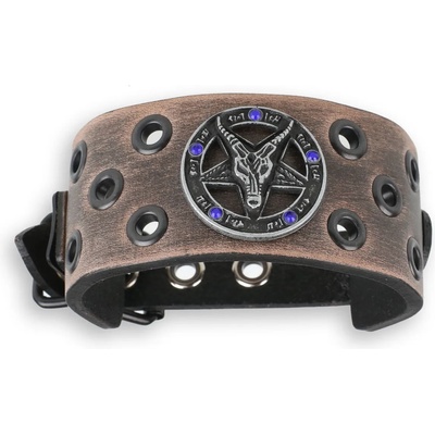 Leather & steel fashion Гривна Бафомет - кафяво - кристално синьо - LSF1 61-b