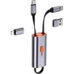 USAMS Кабел USAMS US-SJ560, от USB-C(м) към Lightning(м)/USB-C(м)/USB-А(м), 0.3m, 60W, сив (US-SJ560)