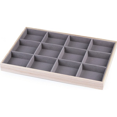 Dřevěné plato / organizér se sametem šedá 1 ks