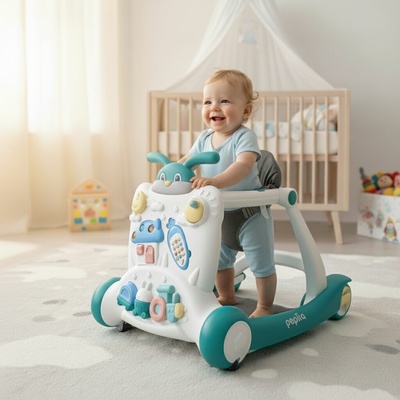 Pepita Bunny Multifunkčné interaktívne chodítko a pomôcka na chodenie 3v1 tyrkysová a biela