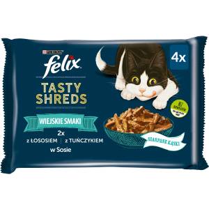 FELIX Вкусни парченца мокра котешка храна със сьомга и риба тон в сос 4x80g