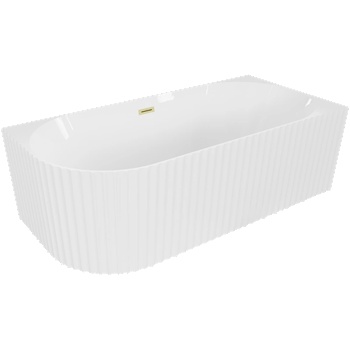 Mexen Gia свободностояща ъглова вана с рифел, дясна 150 x 75 см, бяла гланц, преливник златисто четкан - 52701507500P-55 (52701507500P-55)