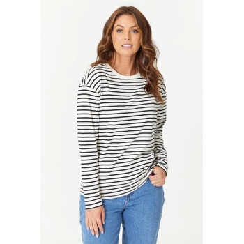Image 1 of Be You Дамска тениска Be You Ladies Long Sleeve Stripe T-Shirt - Cream/Black