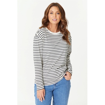 Be You Дамска тениска Be You Ladies Long Sleeve Stripe T-Shirt - Cream/Black