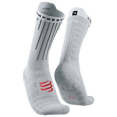 Чорапи за колоездене Compressport Aero Socks Cycling socks - White / Fluo Red - размер T1 (201-8983-0211)