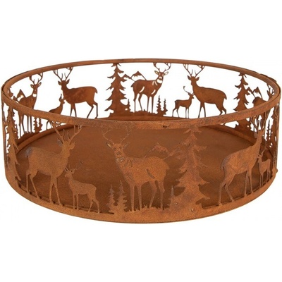 Rustikální rezavý dekorační podnos s jeleny Deer Rust - Ø 25*7 cm - Clayre & Eef