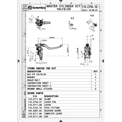 Válec ruční brzdy (jednostopé vozidlo) BREMBO 110C74010