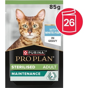 PRO PLAN Sterilised Maintenance пауч за котки с бяла риба в сос 26 x 85 g