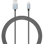 Lemontti MFI Lightning USB кабел, 1.5 м, текстилна оплетка, сив (LCLUSB15)