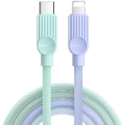 ES-X73 оплетен кабел за зареждане и пренос на данни - USB-C към Lightning - 2 м - ментово лилав (91831)