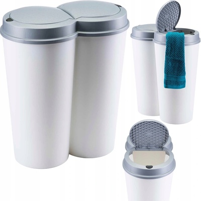 Excellent Houseware Kôš na triedenie odpadu s plastovým vekom, biely, 50 l