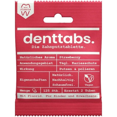 Denttabs prírodná pasta v tabletách pre deti jahoda s fluoridom 125 ks 40 g