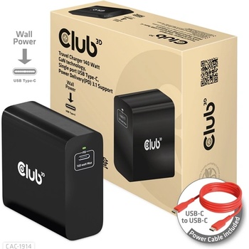 Club 3D Мрежов адаптер Club 3D - CAC-1914EU (140W, GaN USB-C, PD 3.1) (CAC-1914EU)