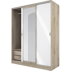 Bogdan Furniture I Гардероб с плъзгащи врати и огледало Mod 1006, Сонома арвен/Бял гланц