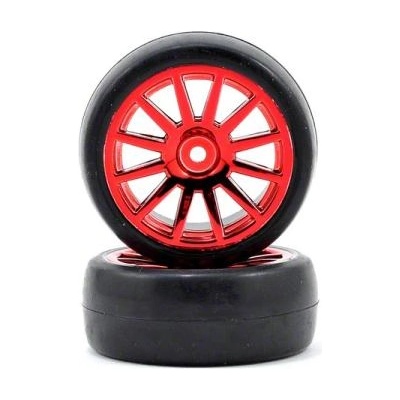 Traxxas колело, джанта 12-спицов червен, гума слик (2)