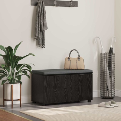 vidaXL Пейка за коридор с възглавница с рафт Черен Дъб 80 x 38 x 46 см (891481)