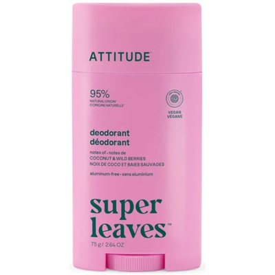 ATTITUDE Натурален дезодорант Super Leaves, Кокос и Горски плодове, 75 г