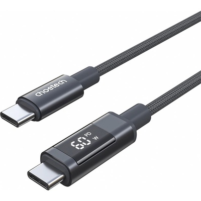 Choetech Кабел с въжена оплетка и дисплей за устройства с USB-C порт - Choetech XCC-1068 USB-C to USB-C Cable Digital Display 60W PD (120 см) (XCC-1068)